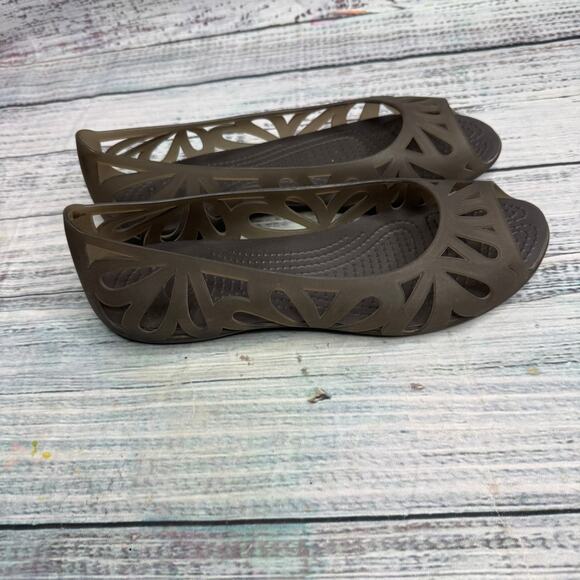 CROCS Brown Cutout Ballet Flats Slip-On Comfort Shoes 9 - Picture 1 of 4